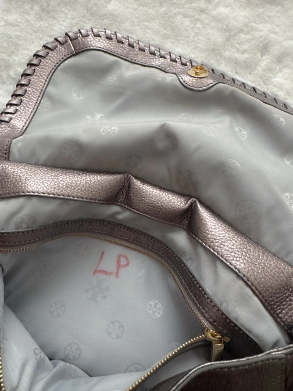 Tory Burch Marion Whipstitch Leather Saddle Bag Metallic Pewter
